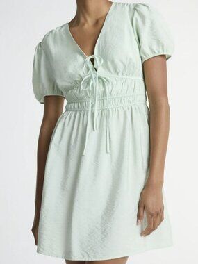 Excellent Condition, SZ L (12-14) Hammered Faux Silk Mini Dress, Ice Green